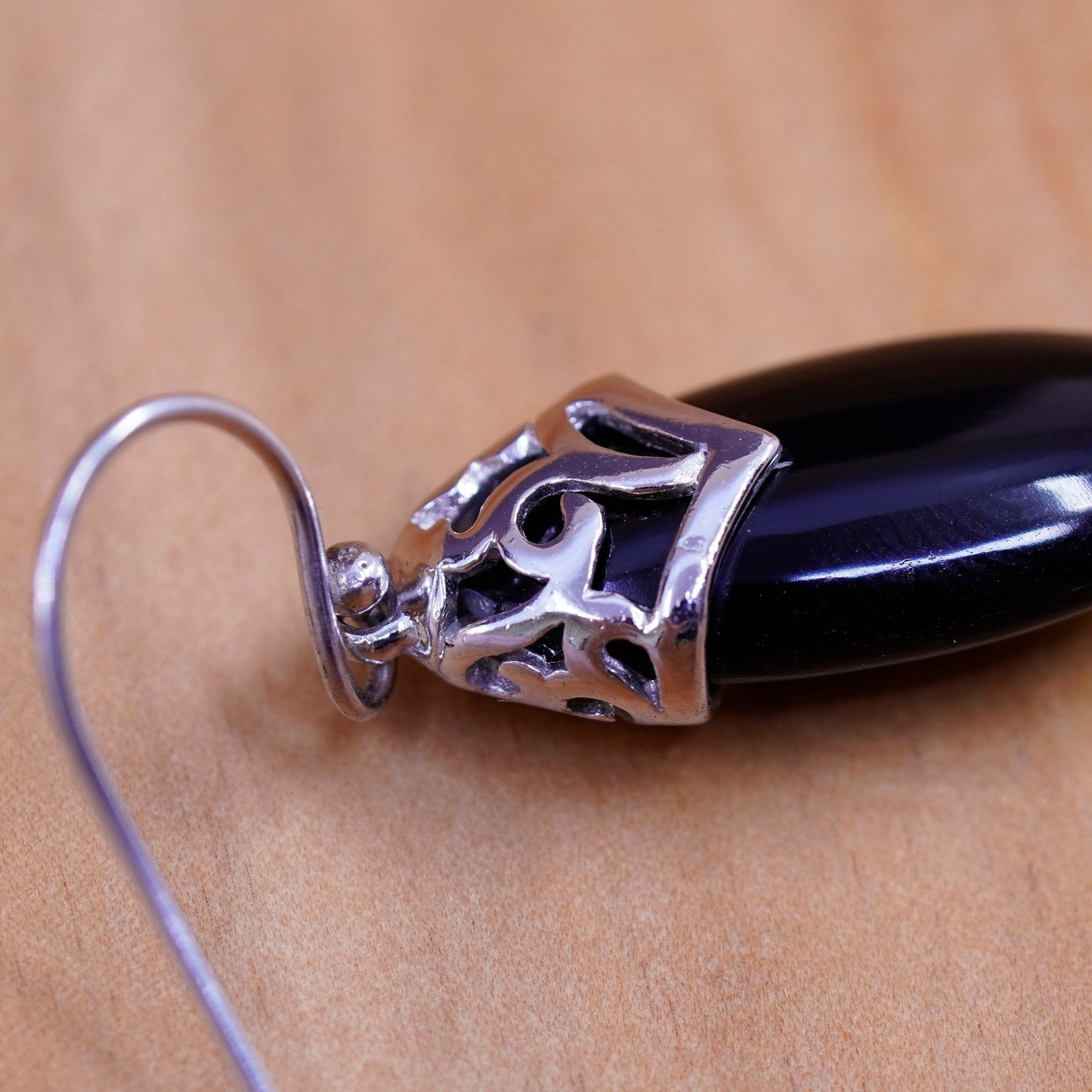 Vintage Sterling 925 silver handmade earrings with obsidian dangles