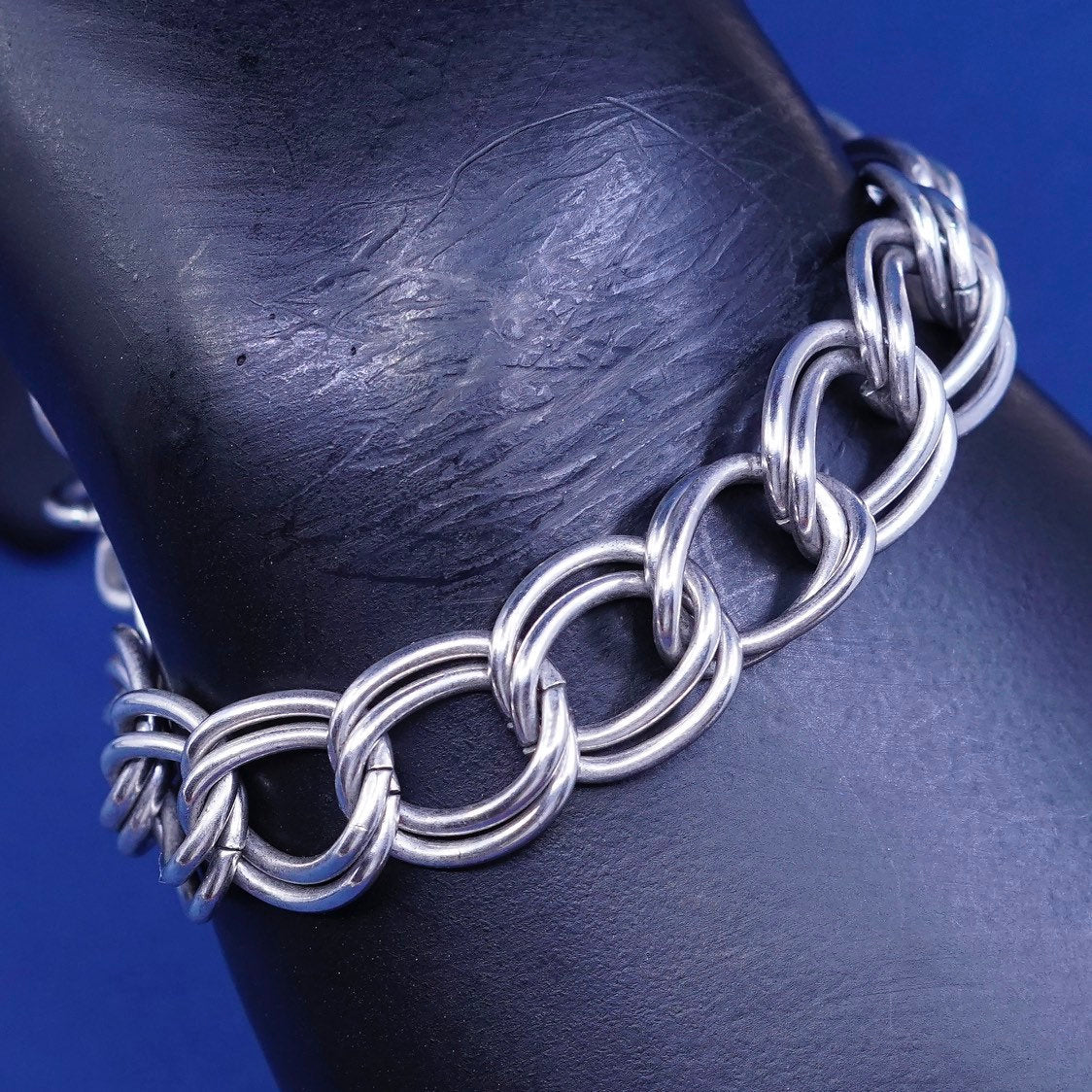 7" 13mm automark Sterling silver handmade charm bracelet, 925 double curb chain