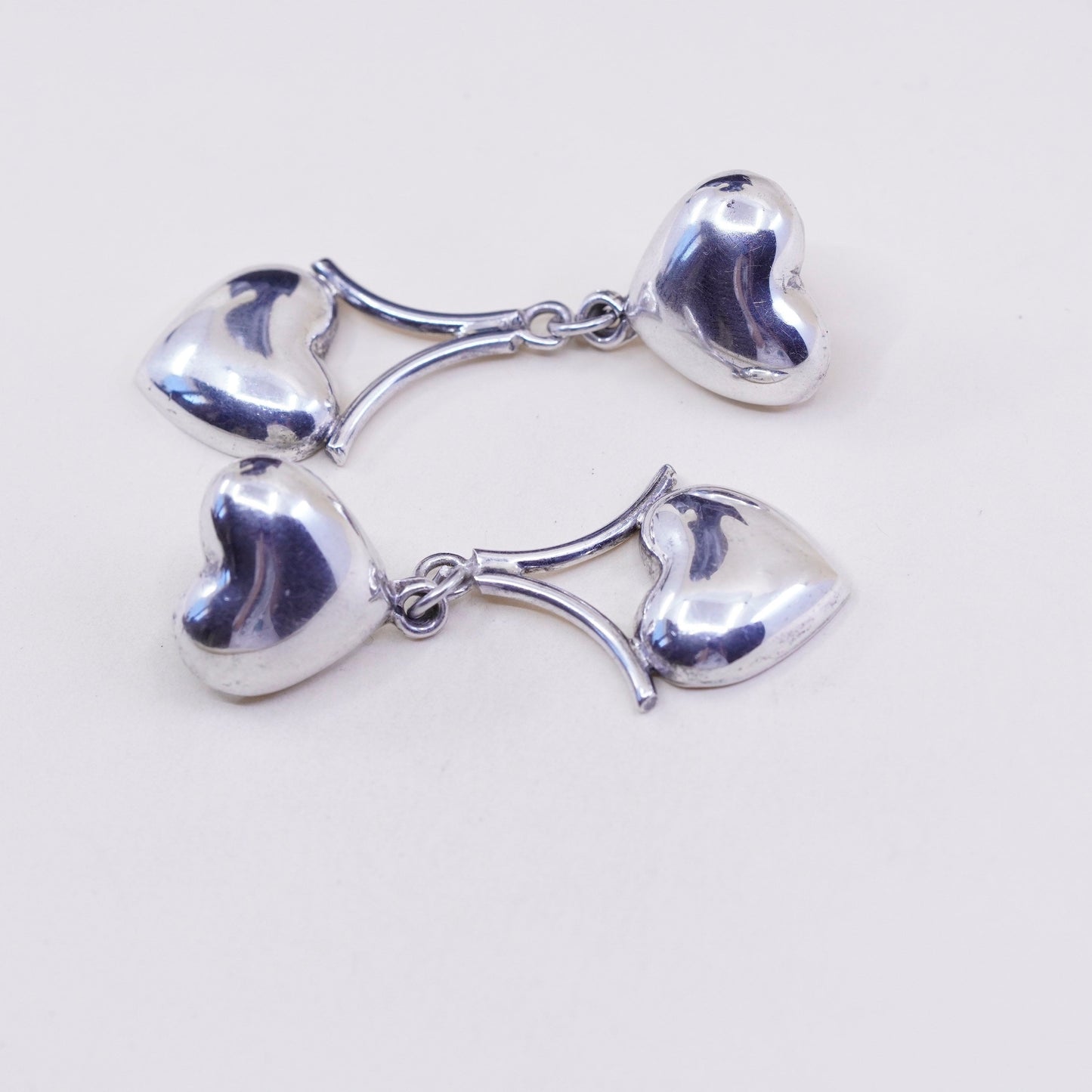 Vintage Sterling 925 silver handmade earrings with heart drops