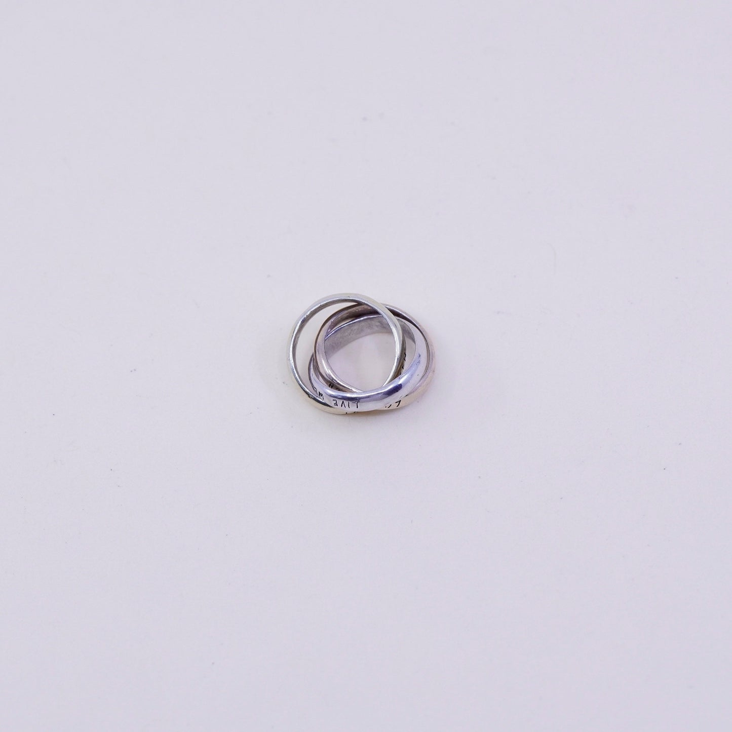triple tone sterling silver pendant, 925 entwined circles “love laugh live