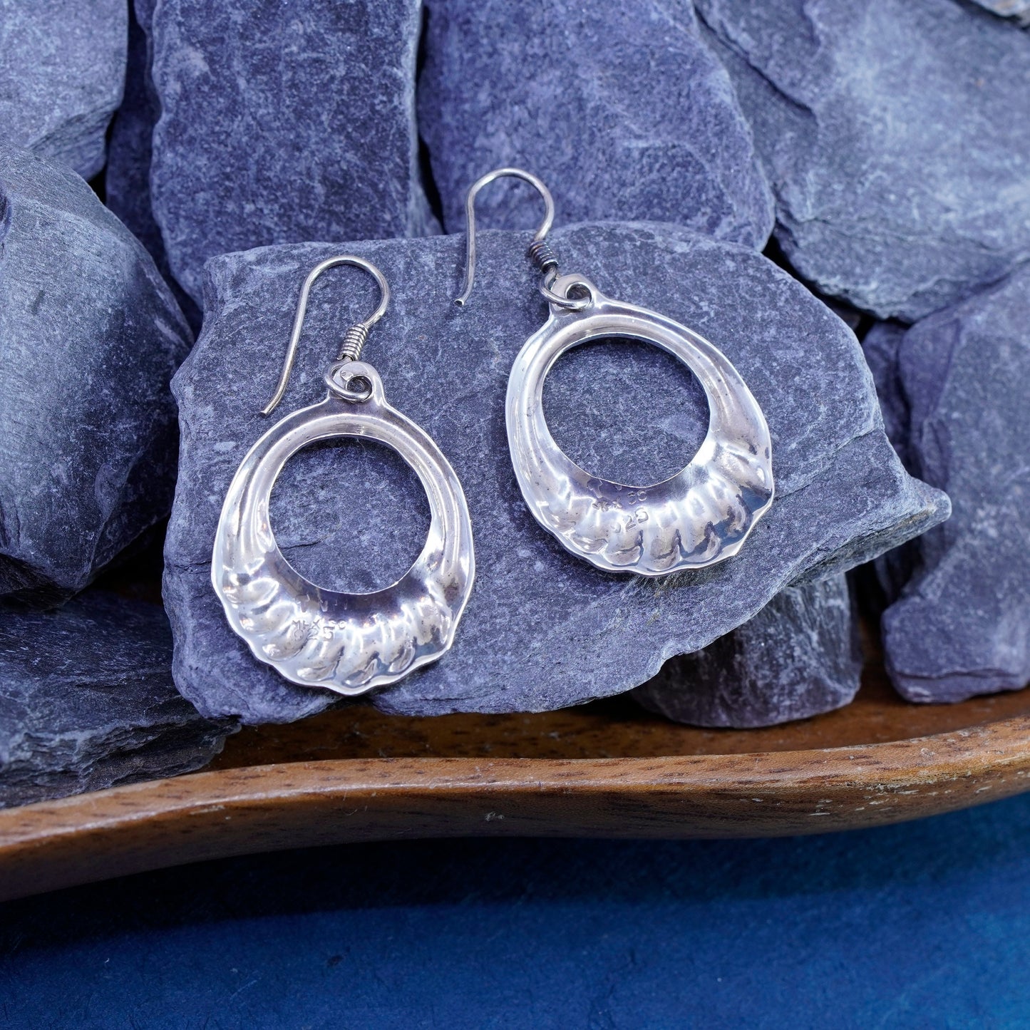 Vintage Sterling silver handmade earrings, 925 shell drops
