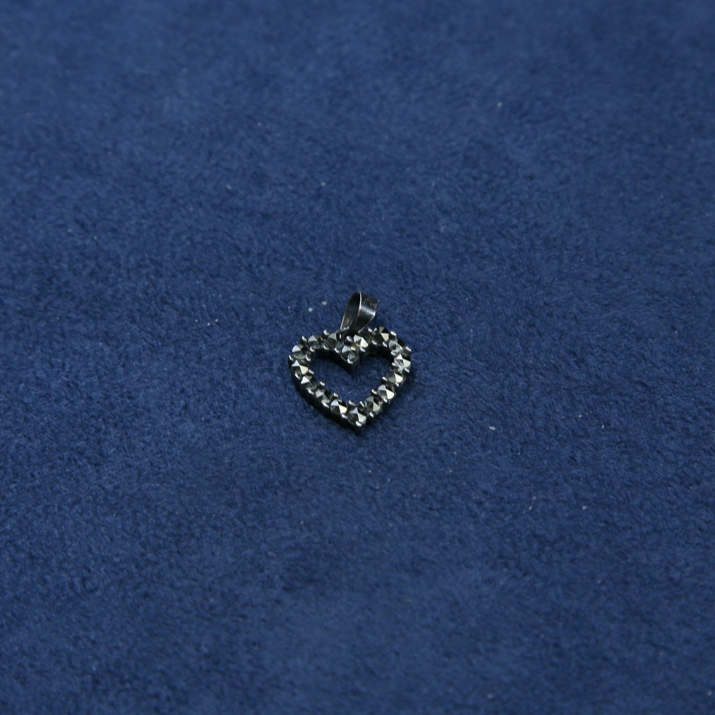 vtg Sterling silver handmade pendant, 925 heart w/ marcasite N crystal