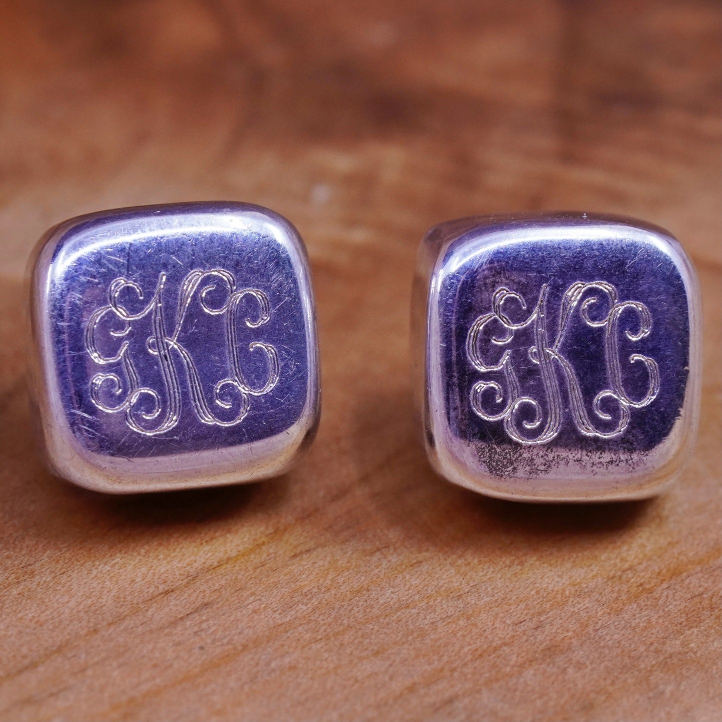 Vintage Sterling silver studs, 925 square earrings monogram “GKC”