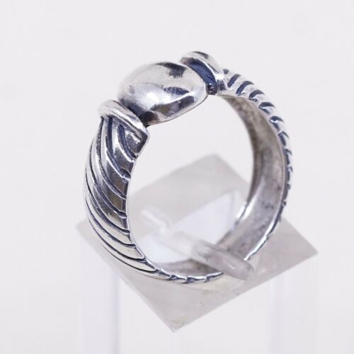 Size 7.75, Vtg Sterling Silver Handmade Ring 925 Silver Band w/ Rope Texture
