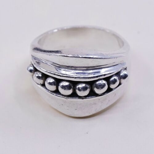 Size 7.25, Vtg Sterling Silver Handmade Ring 925 Silver Band w/ beads Around