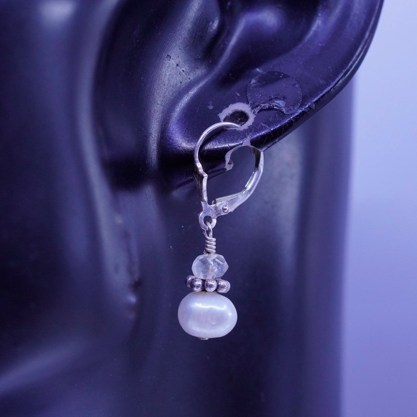 Vintage Sterling 925 silver handmade earrings with freshwater pearl