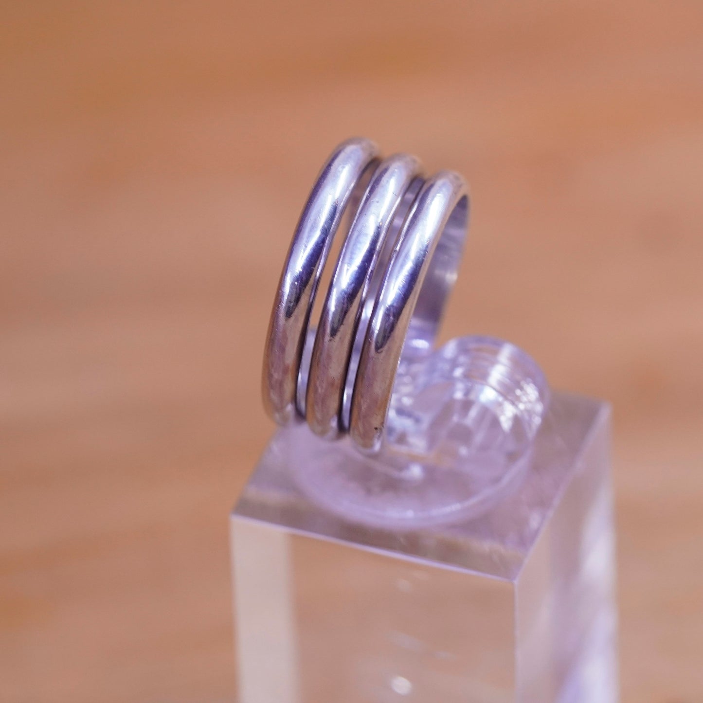 Size 6, vintage Sterling silver handmade ring, 925 ribbed band, modernist
