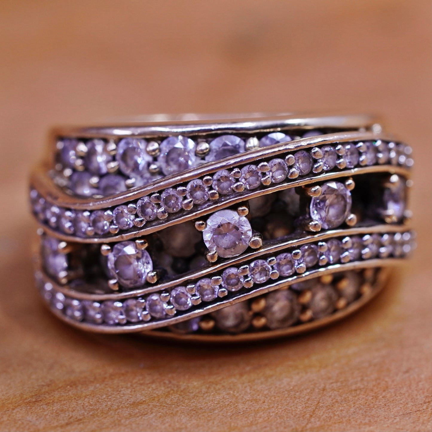 Size 7.25, vintage vermeil gold over Sterling 925 silver ring cluster cz