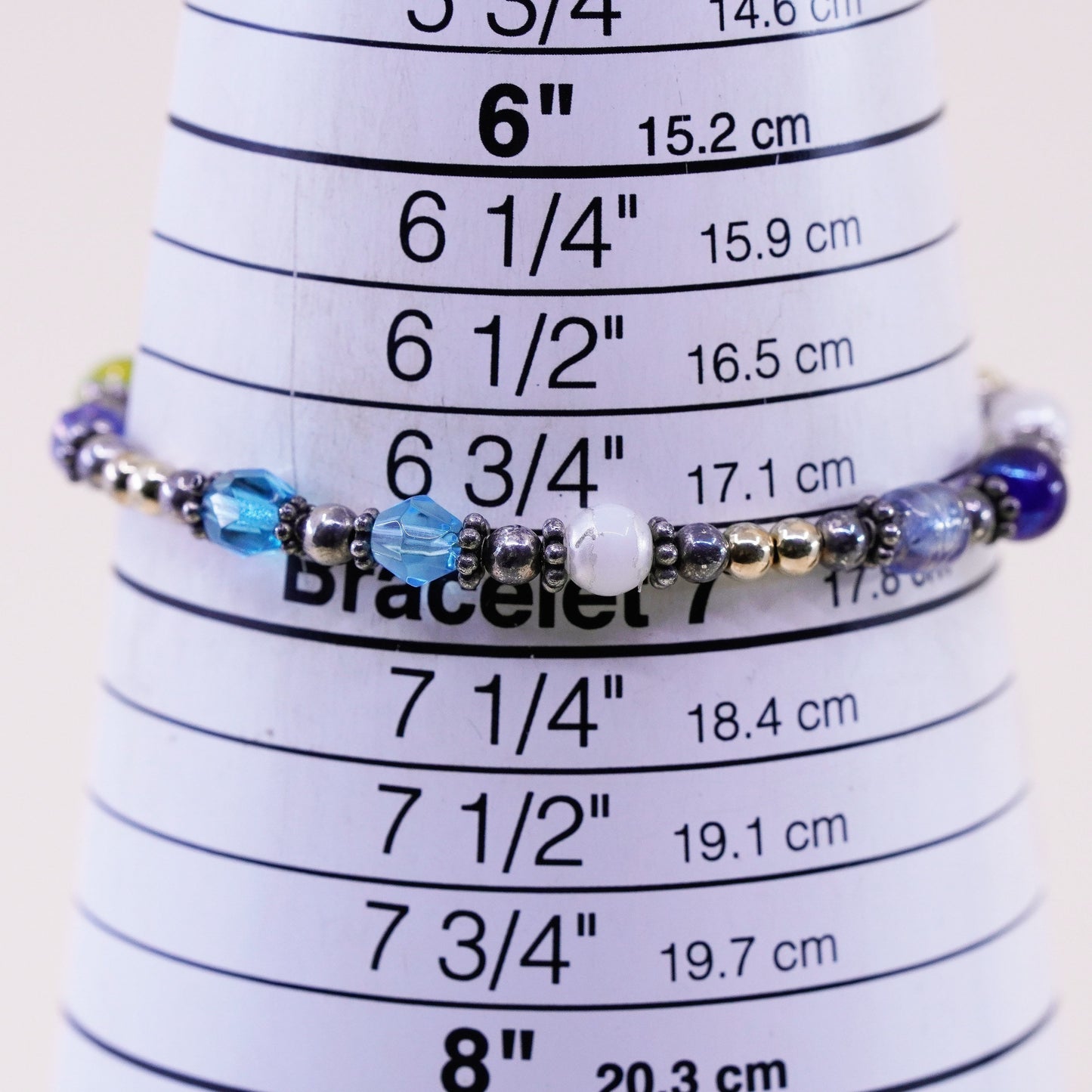 7”, Sterling 925 silver bracelet with 14K gold beads and heart toggle closure