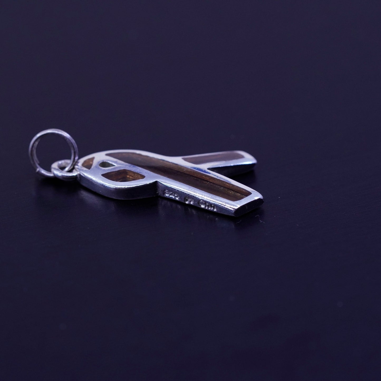 Antique Sterling silver charm, 925 breast cancer cure ribbon charm