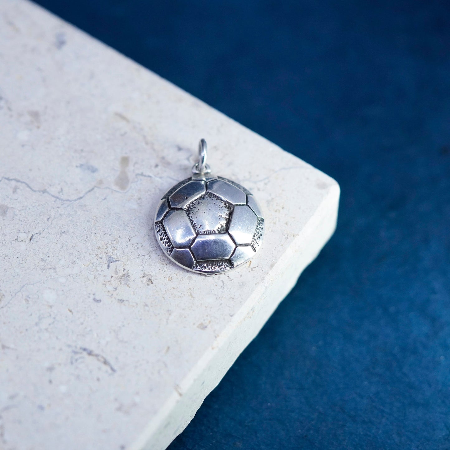 Vintage Sterling silver handmade pendant, 925 football soccer charm