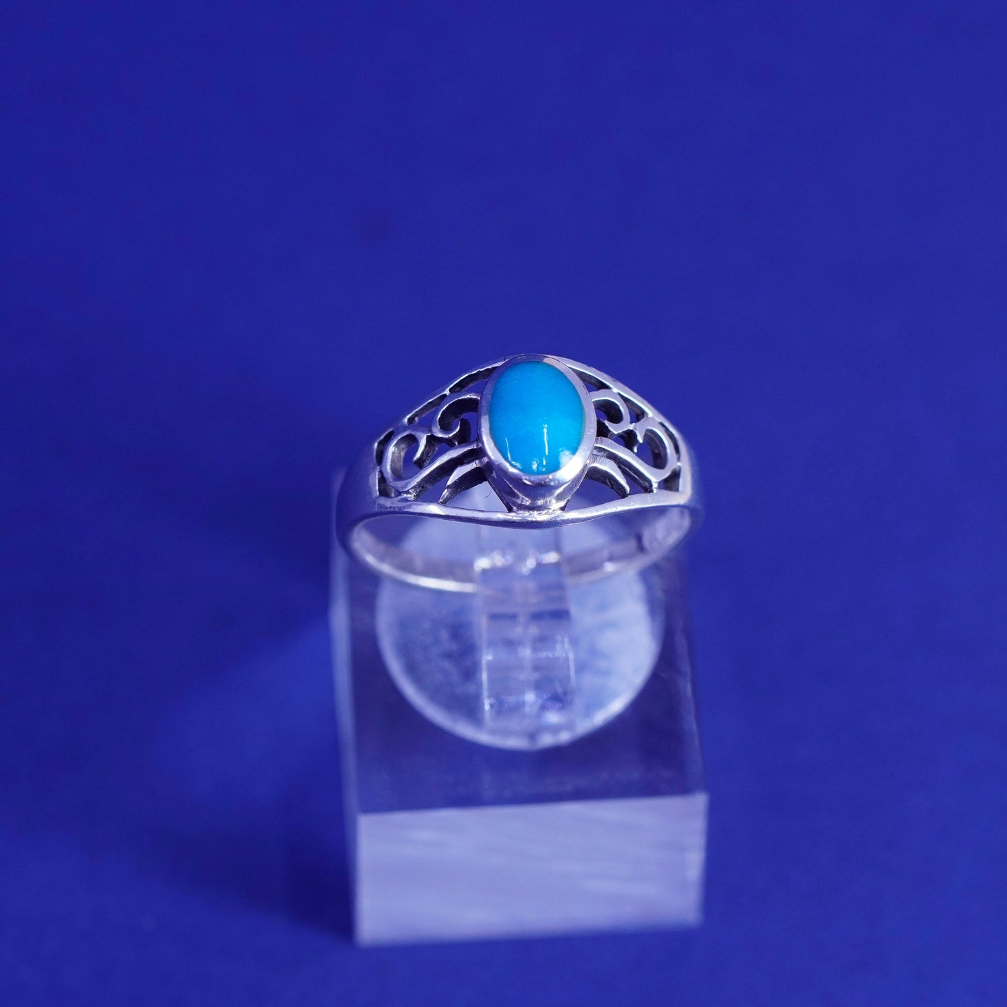 Size 7.25, Sterling silver handmade ring, Native American, 925 band turquoise