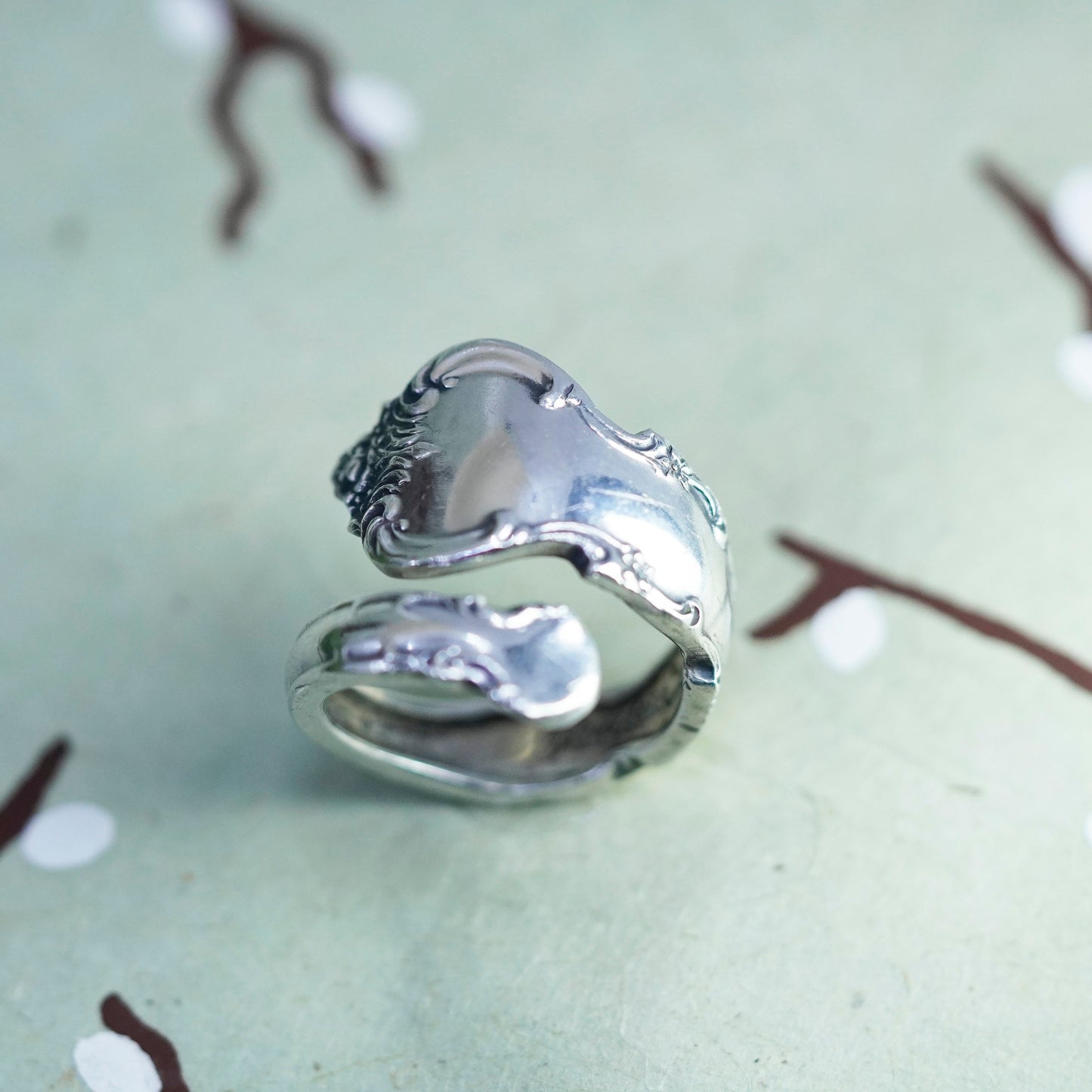 Size 6.25, Vintage Sterling 925 silver handmade spoon wrap ring