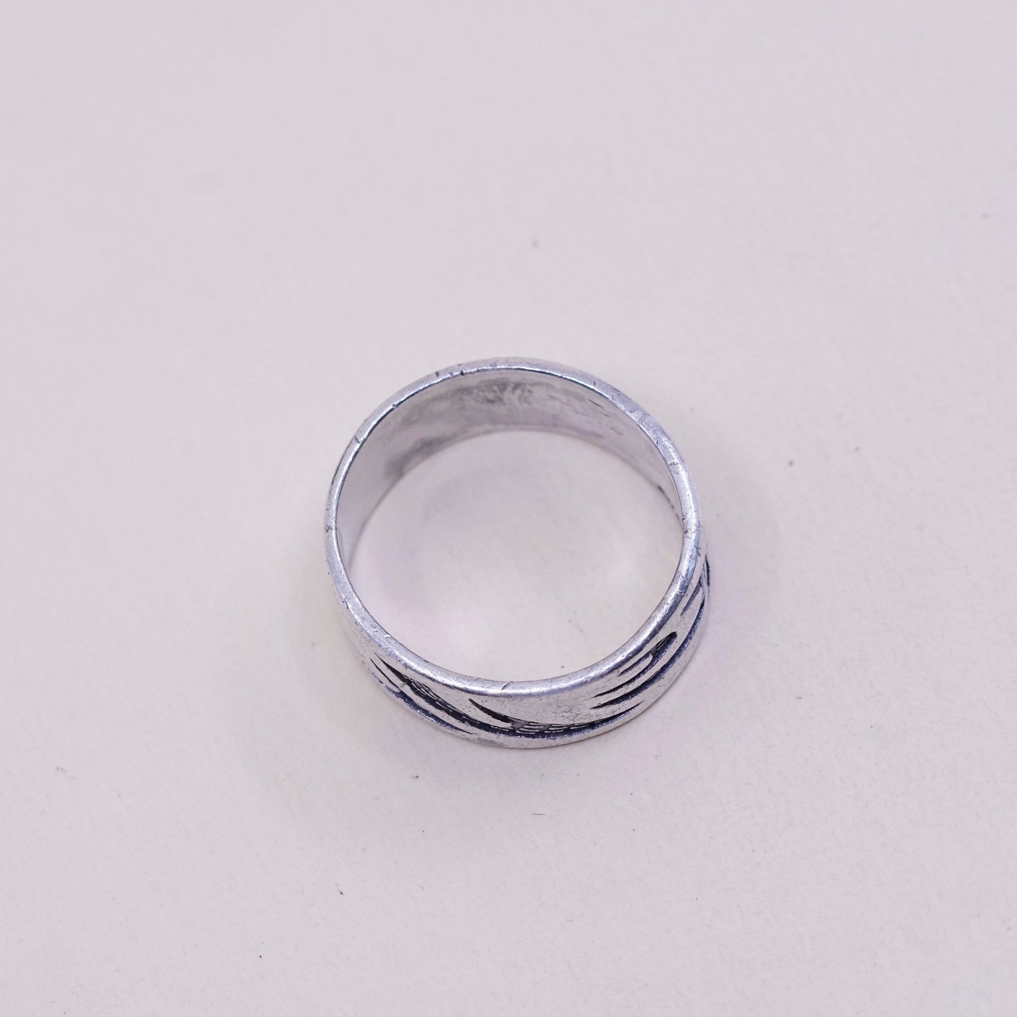 Size 11, vintage sterling silver handmade ring, Hopi 925 weave band w/ pattern