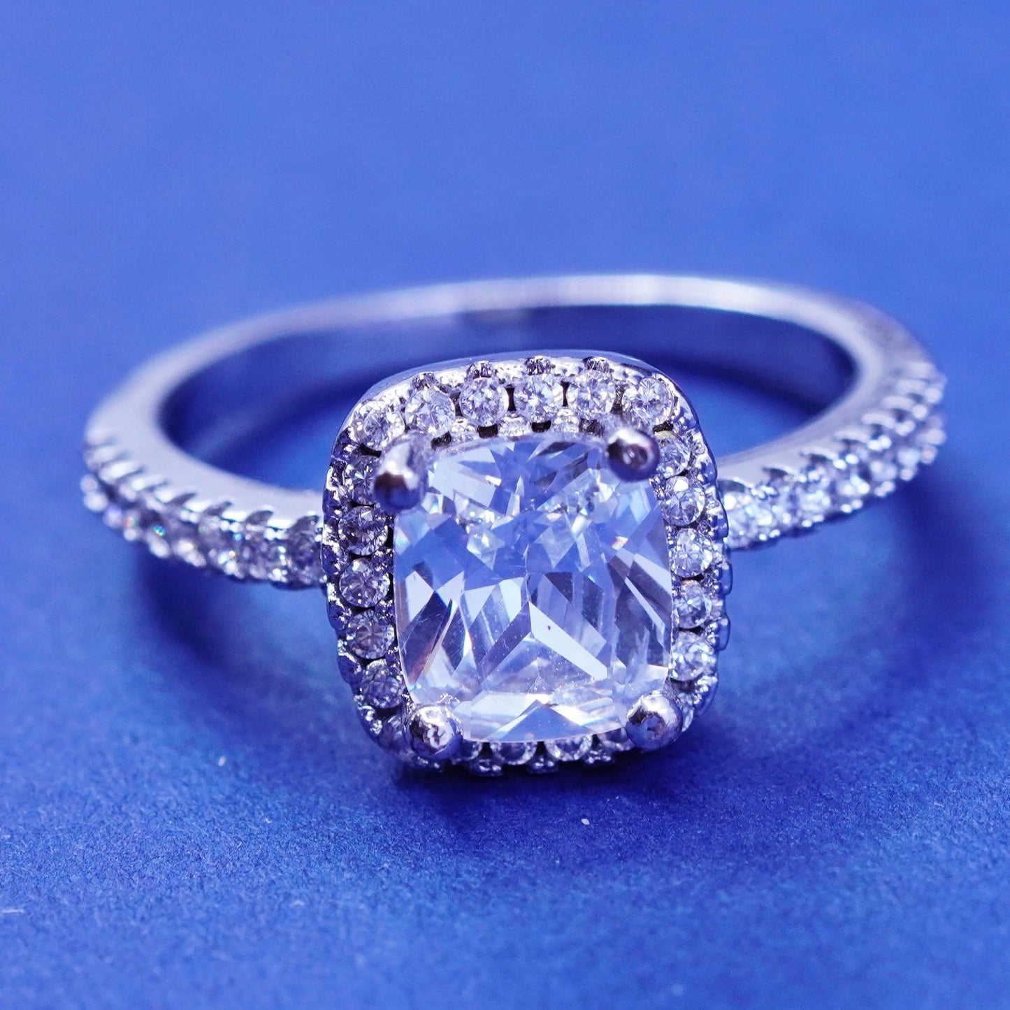 Size 8, vintage Sterling 925 silver engagement anniversary ring with cluster Cz