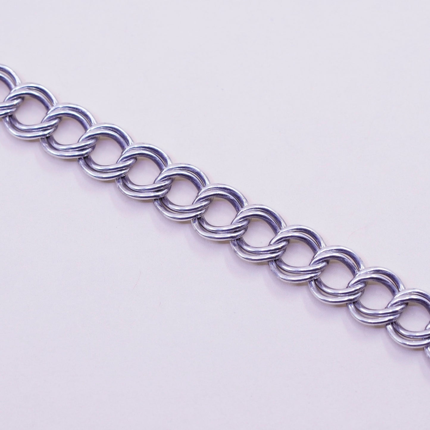 6”, 8mm, Vintage sterling silver double curb bracelet, 925 chain