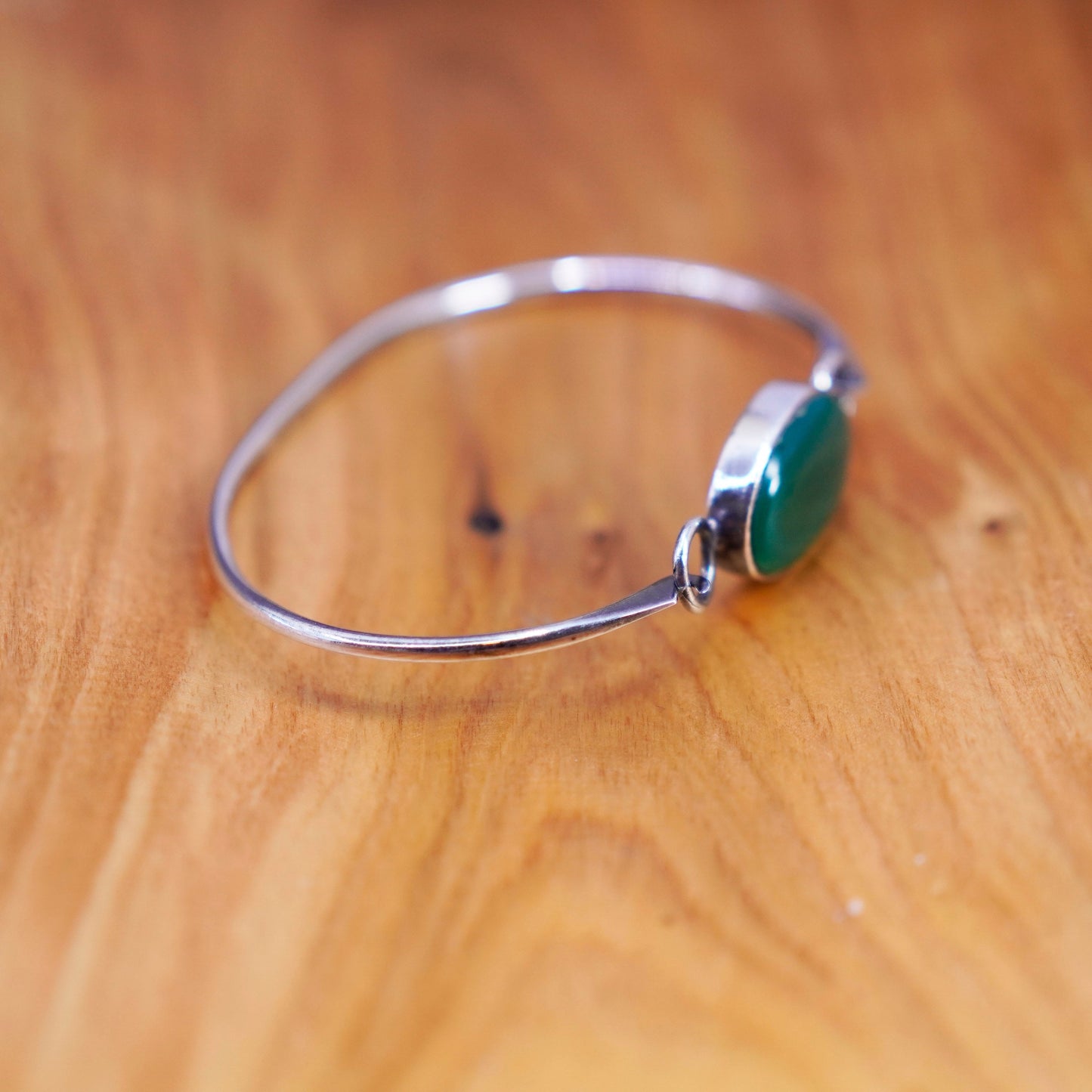 6.75”, Vintage Sterling silver handmade bracelet, 925 hinged bangle with enamel
