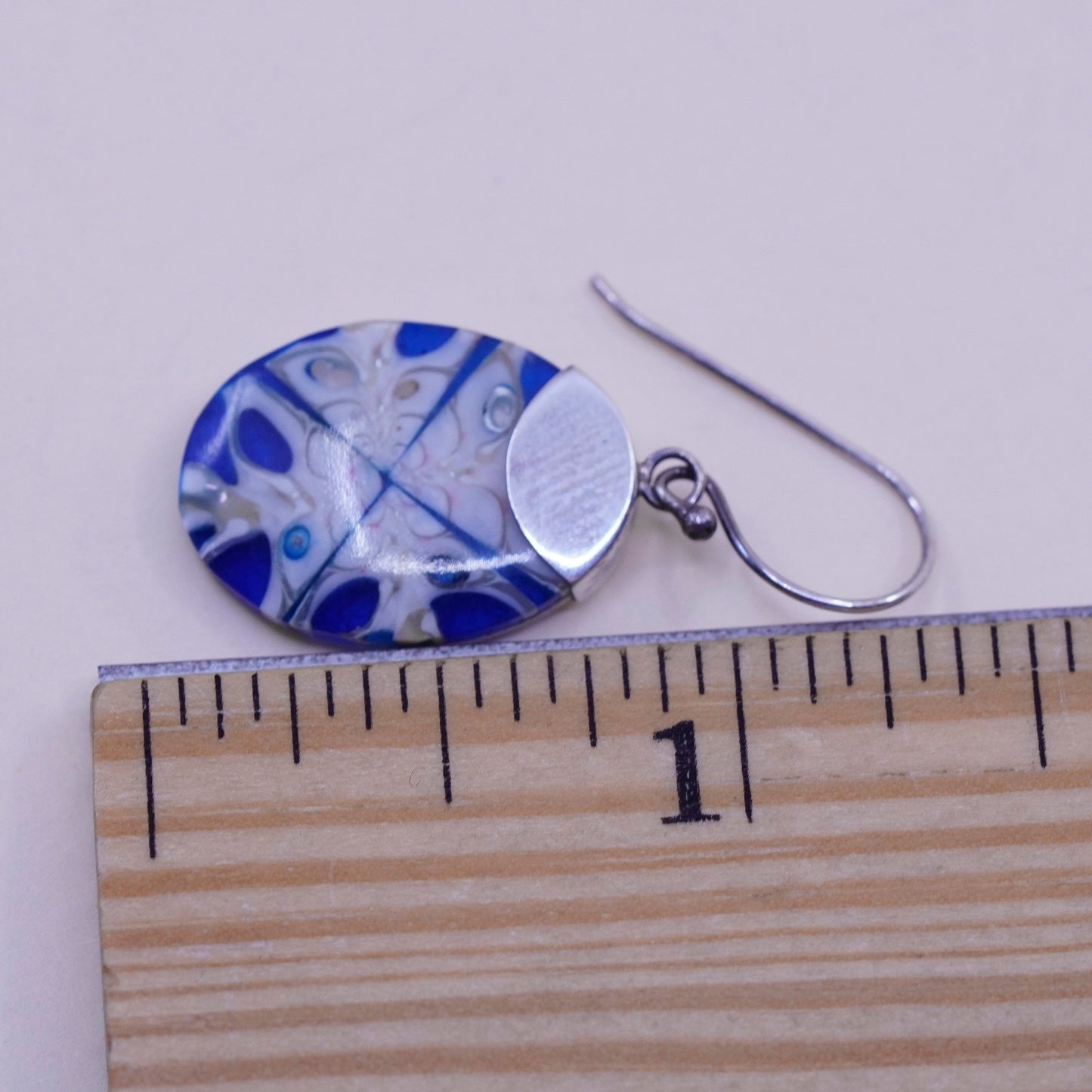 Vintage Mexico sterling 925 silver handmade earrings with blue resin