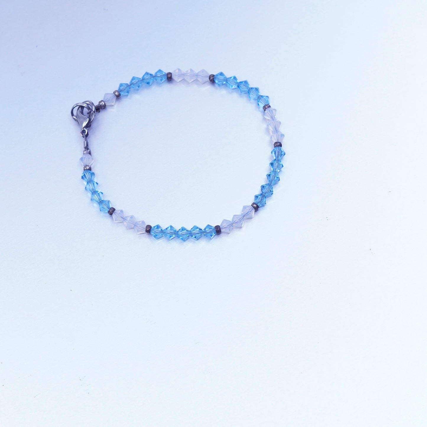 6.5”, vintage Sterling 925 silver bracelet with blue crystal beads