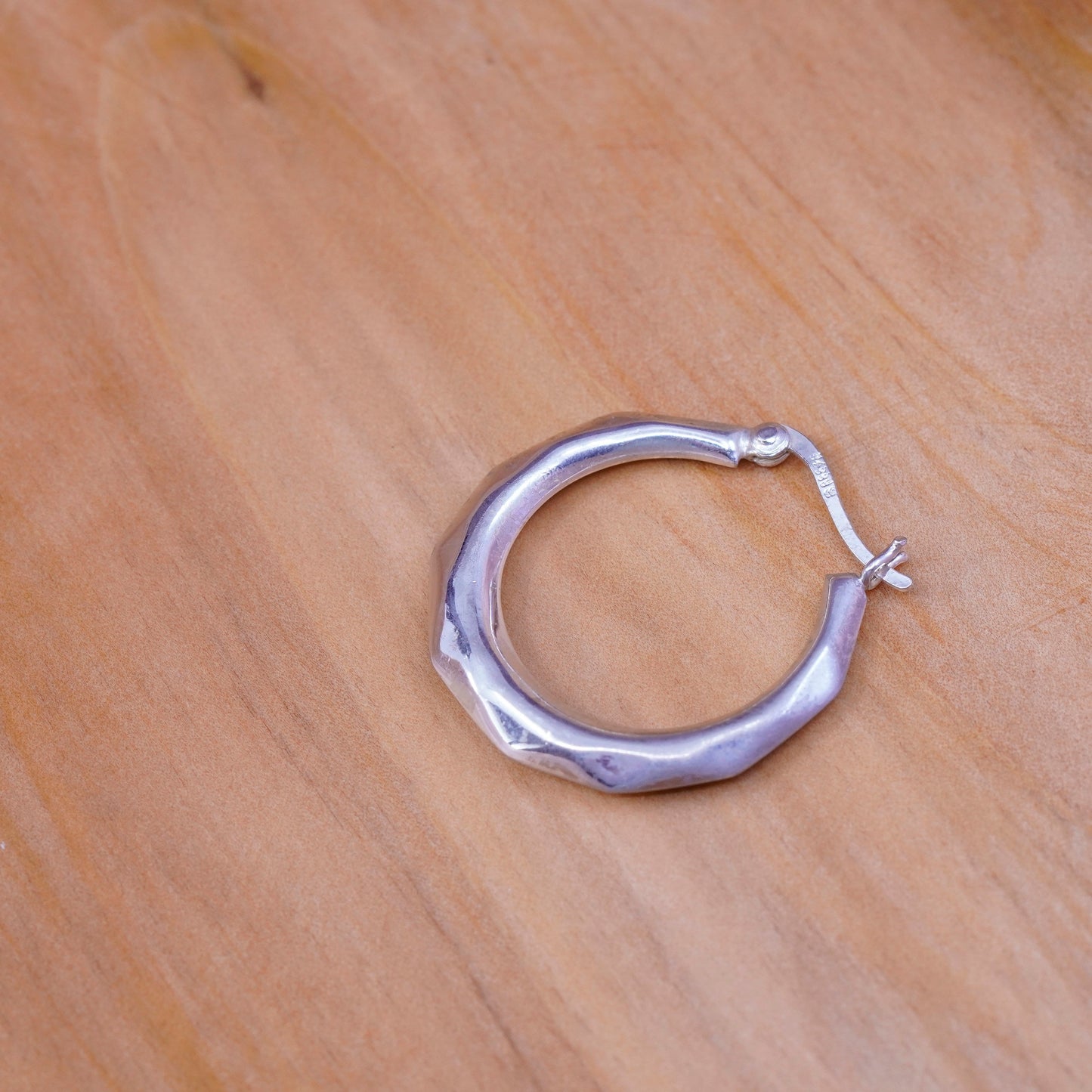 1”, vintage Italy Sterling silver handmade hoops, edgy 925 huggie earrings