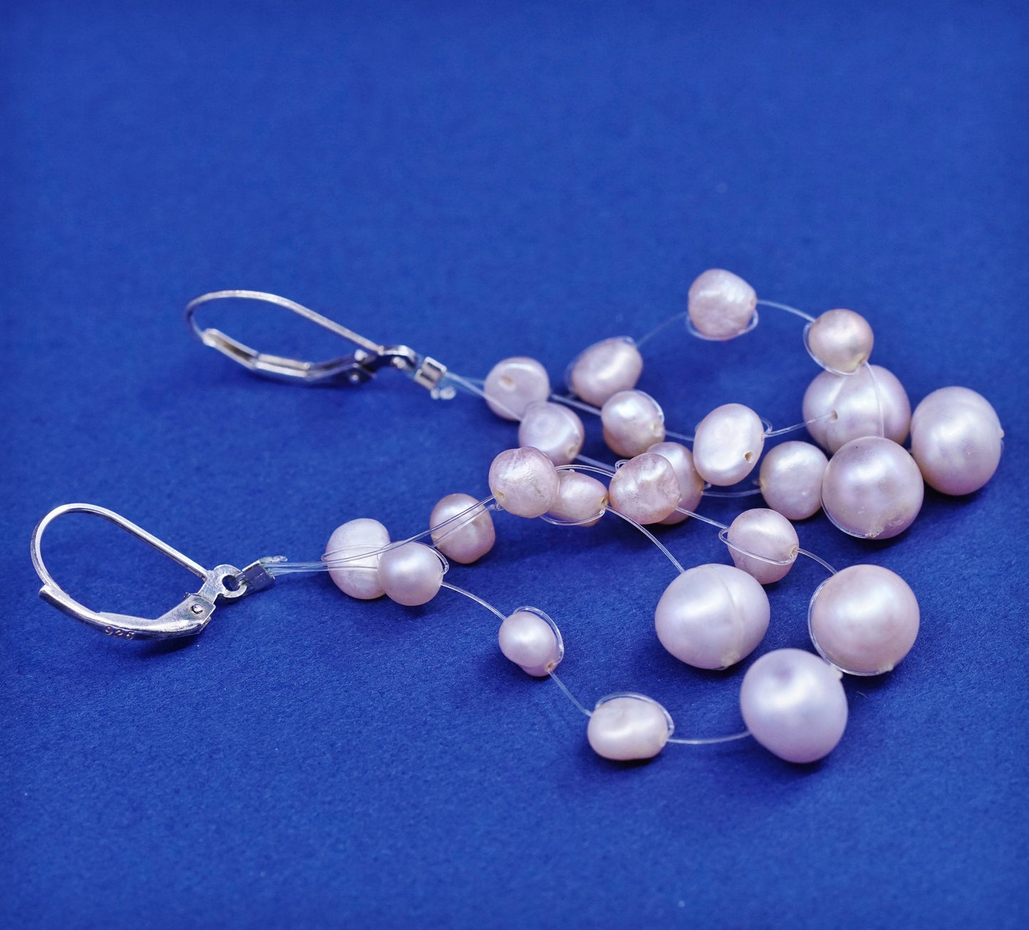 Vintage Sterling silver handmade earrings, 925 hooks w/ cluster pearl