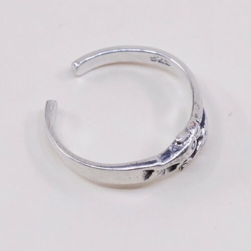 Size 3.75, Vtg Sterling Silver handmade open end Ring. 925 Dolphin Pinky Band