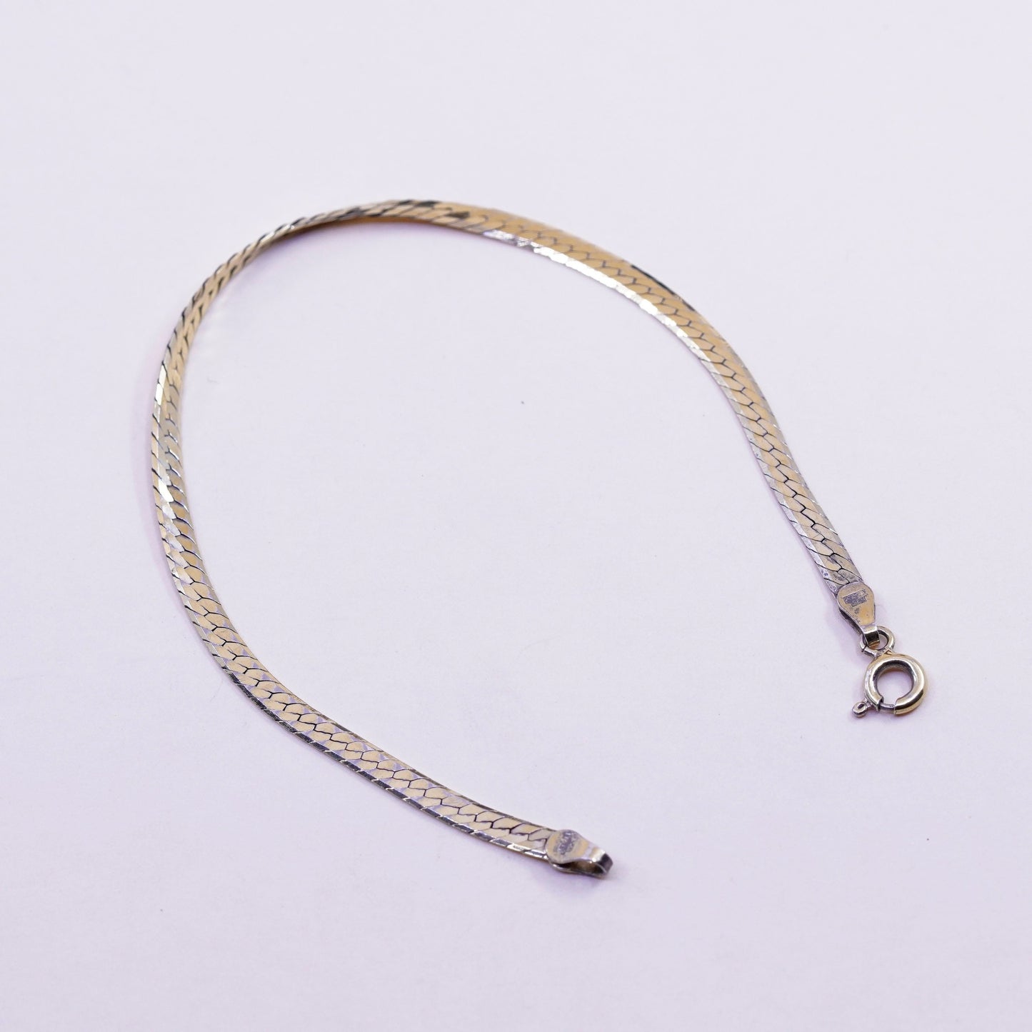 7.25”, vermeil gold over sterling silver bracelet, Italy 925 herringbone chain