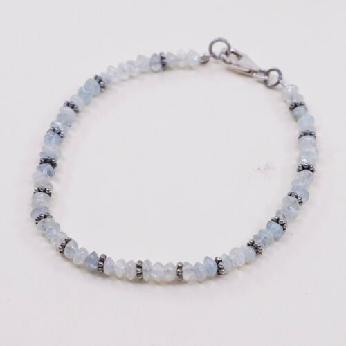 7.25”, Vintage Sterling Silver Handmade Bracelet, 925 Silver W/ Jade N Crystal