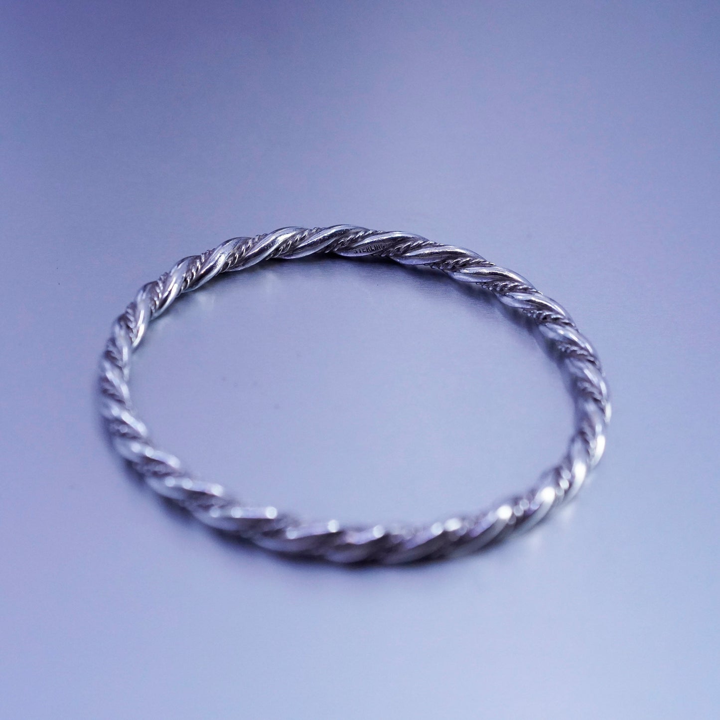 8”, Vintage Sterling 925 silver handmade bracelet, twisted cable bangle