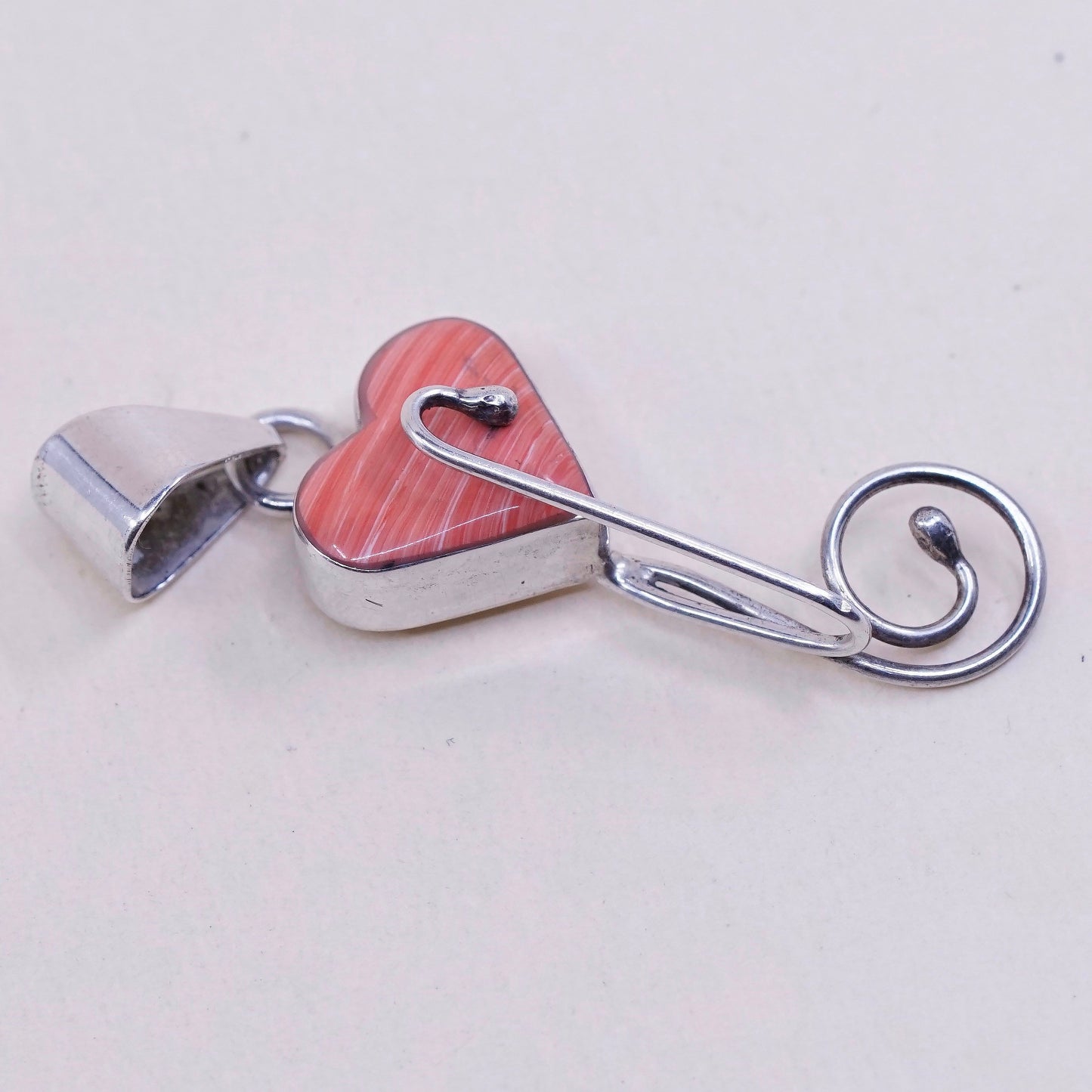 vintage handmade sterling silver pendant, Mexico 925 with heart orange agate