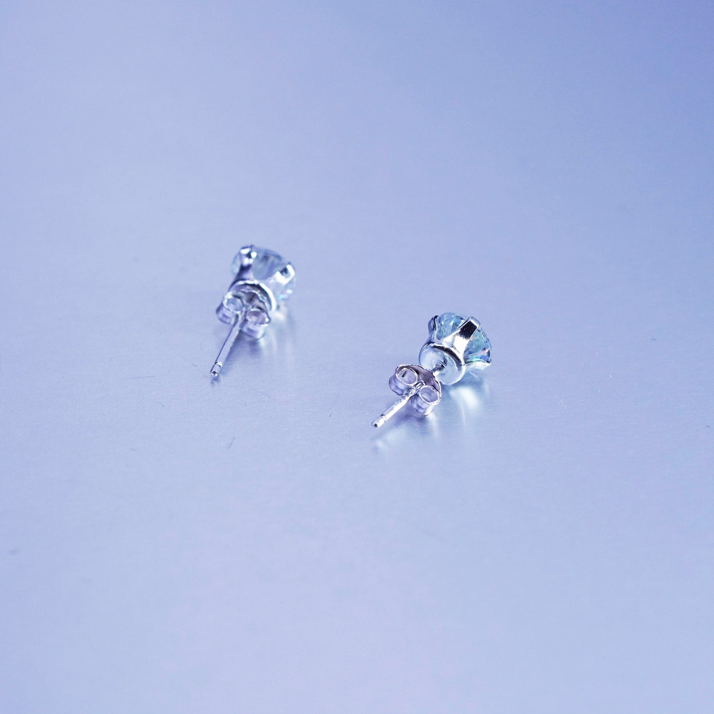 5mm, Vintage Sterling 925 silver earrings, studs with cz inlay