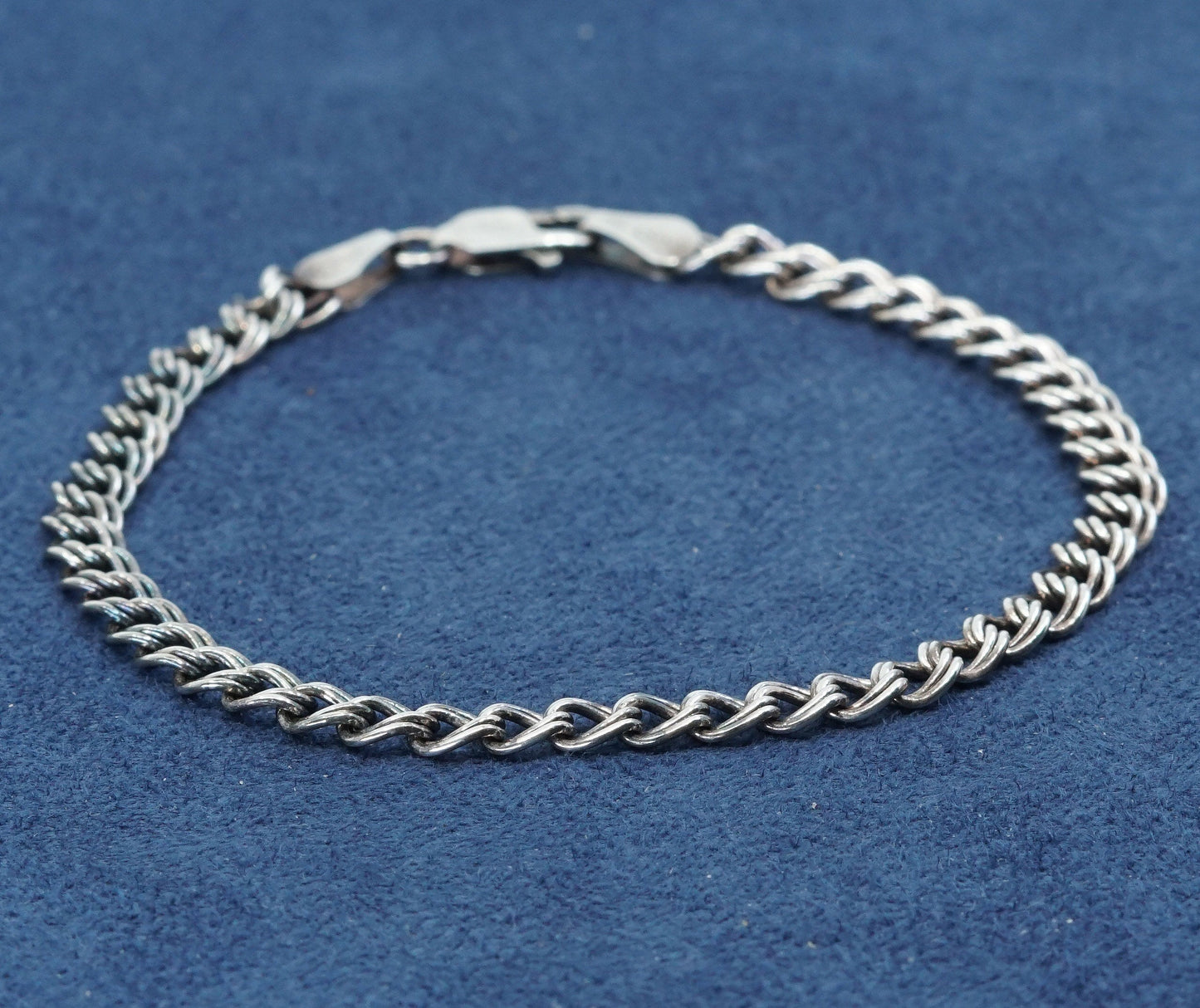 7.75", 5mm, vtg Sterling silver handmade charm bracelet, 925 double curb chain