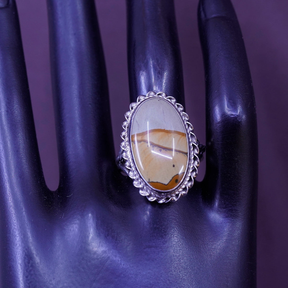 Size 9.5, vintage Sterling 925 silver handmade ring with landscape jasper