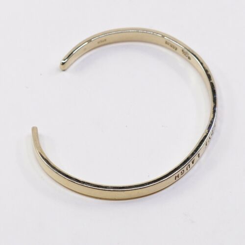 6.5”, GK Quote “live Love Laugh” Vermeil Gold Sterling 925 Silver Cuff Bracelet