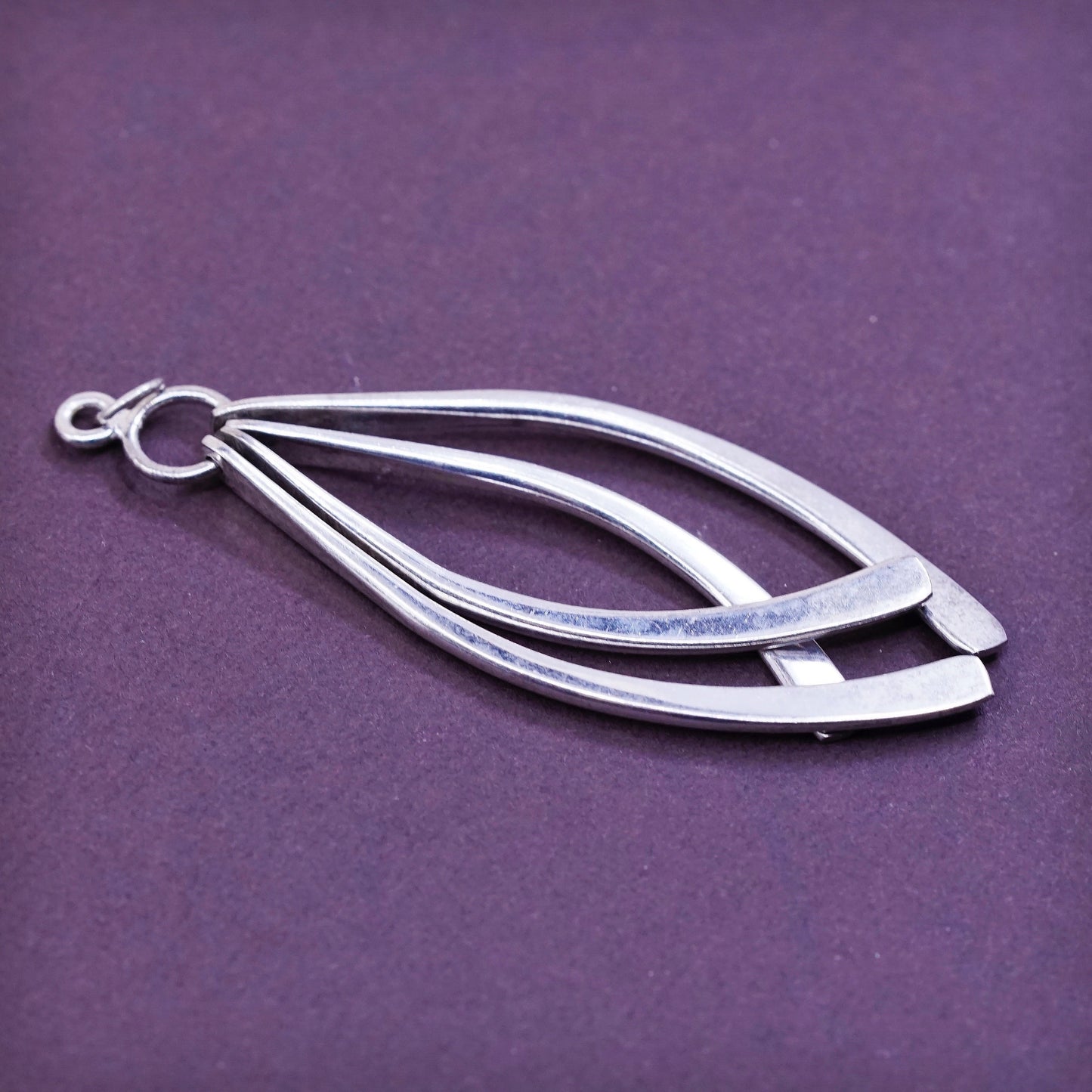 Vintage sterling silver handmade pendant, 925 hammered bar drop