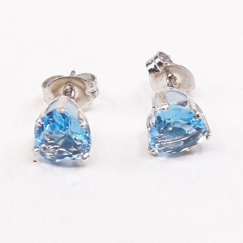 Sterling silver earrings 925 silver w/ heart shaped blue crystal studs