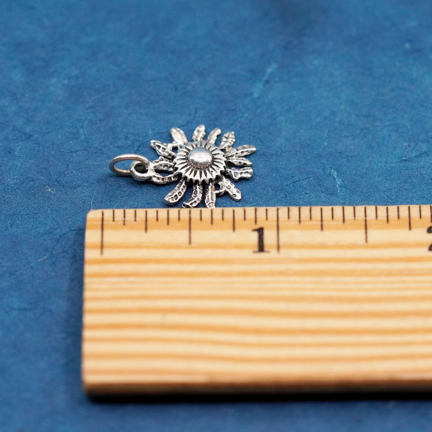 Vintage Sterling silver handmade pendant, 925 sunflower flower charm