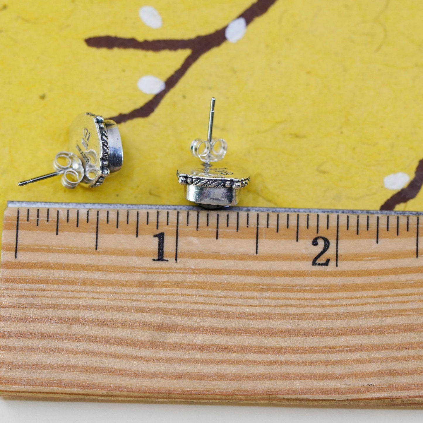 Lori Bonn Sterling Silver Handmade earrings, square 925 studs checker obsidian