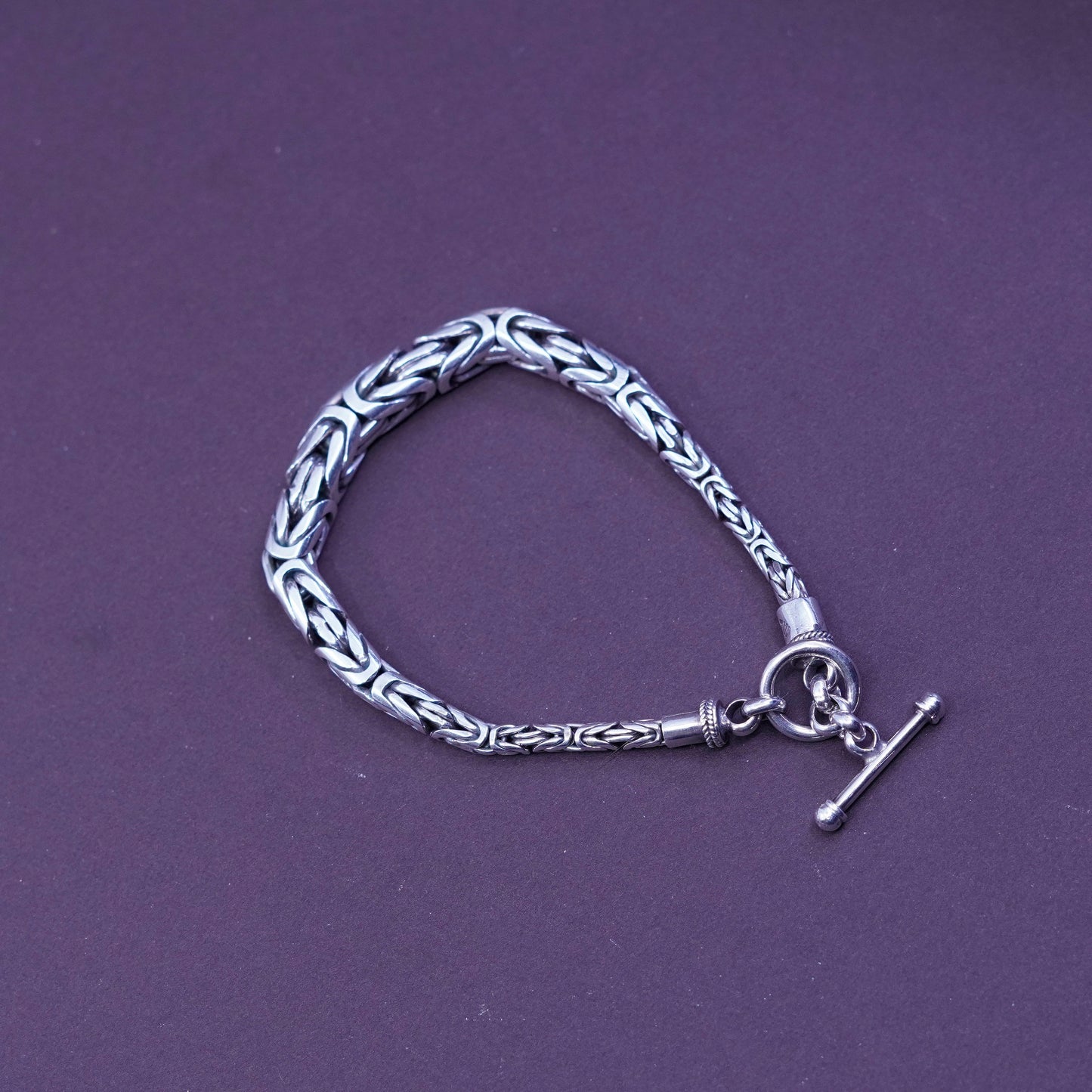 6.75”, vintage graduated Sterling silver bracelet, 925 Byzantine birdcage chain