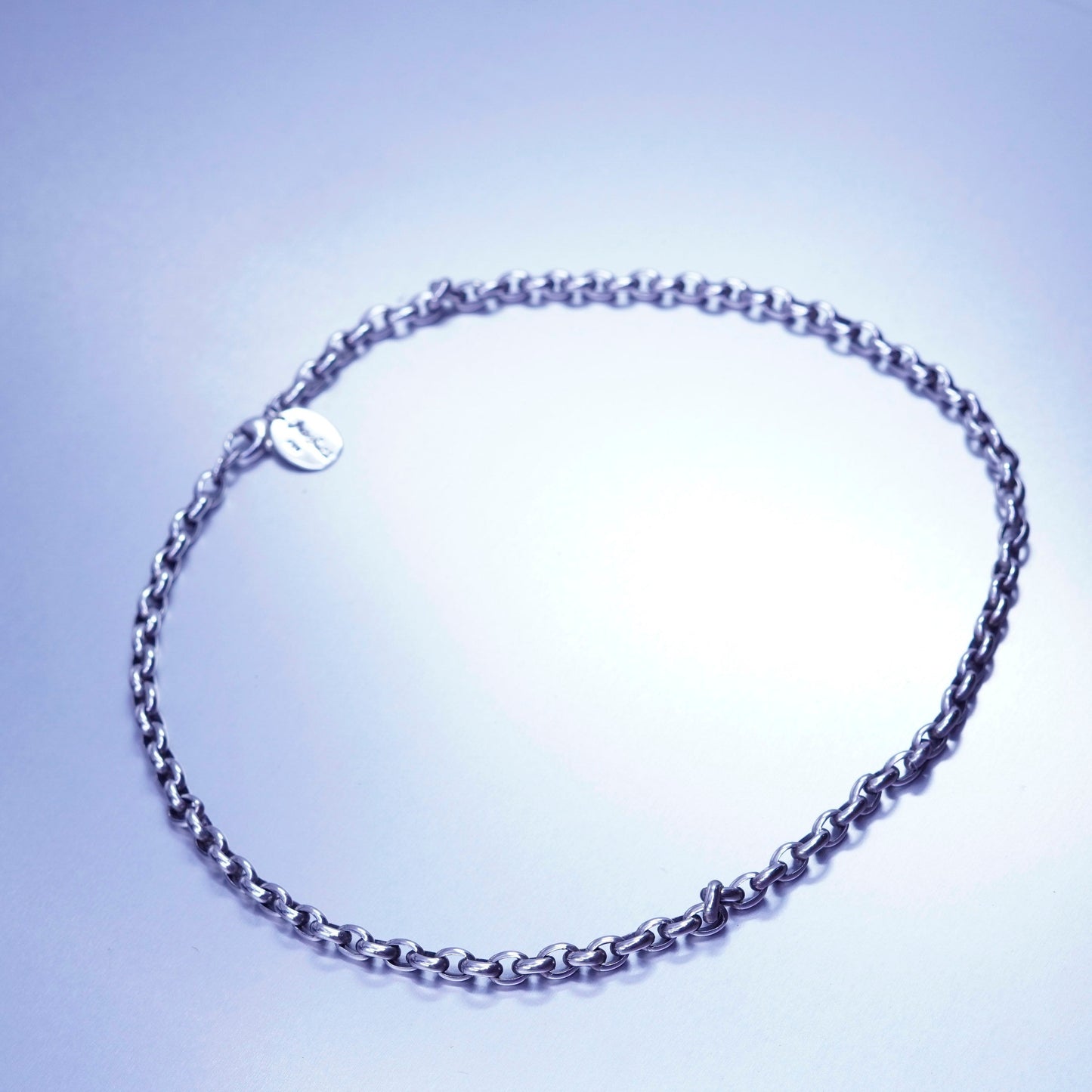 16” 4mm, vintage Italy Sterling 925 silver oval circle chain necklace