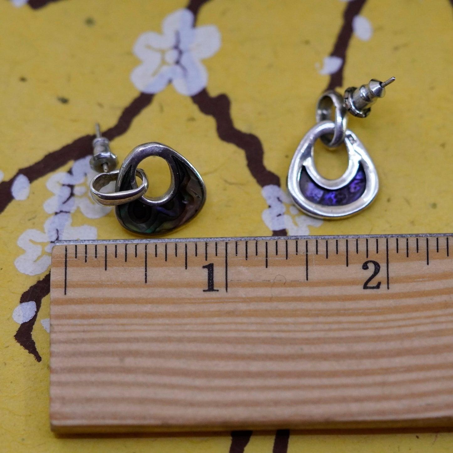 Vintage Sterling 925 silver handmade earrings with teardrop abalone