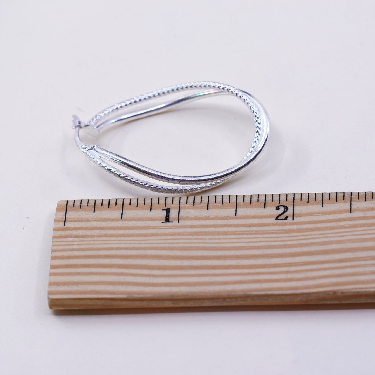 1.75”, JCM sterling silver loop earrings, primitive twisted cable hoops, huggie