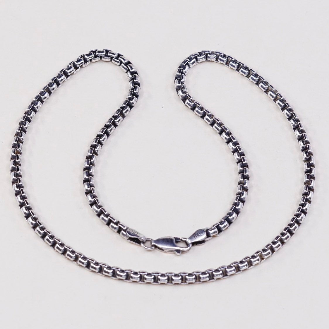 16", vtg sterling silver Italy 925 silver box chain, necklace, 925 italy
