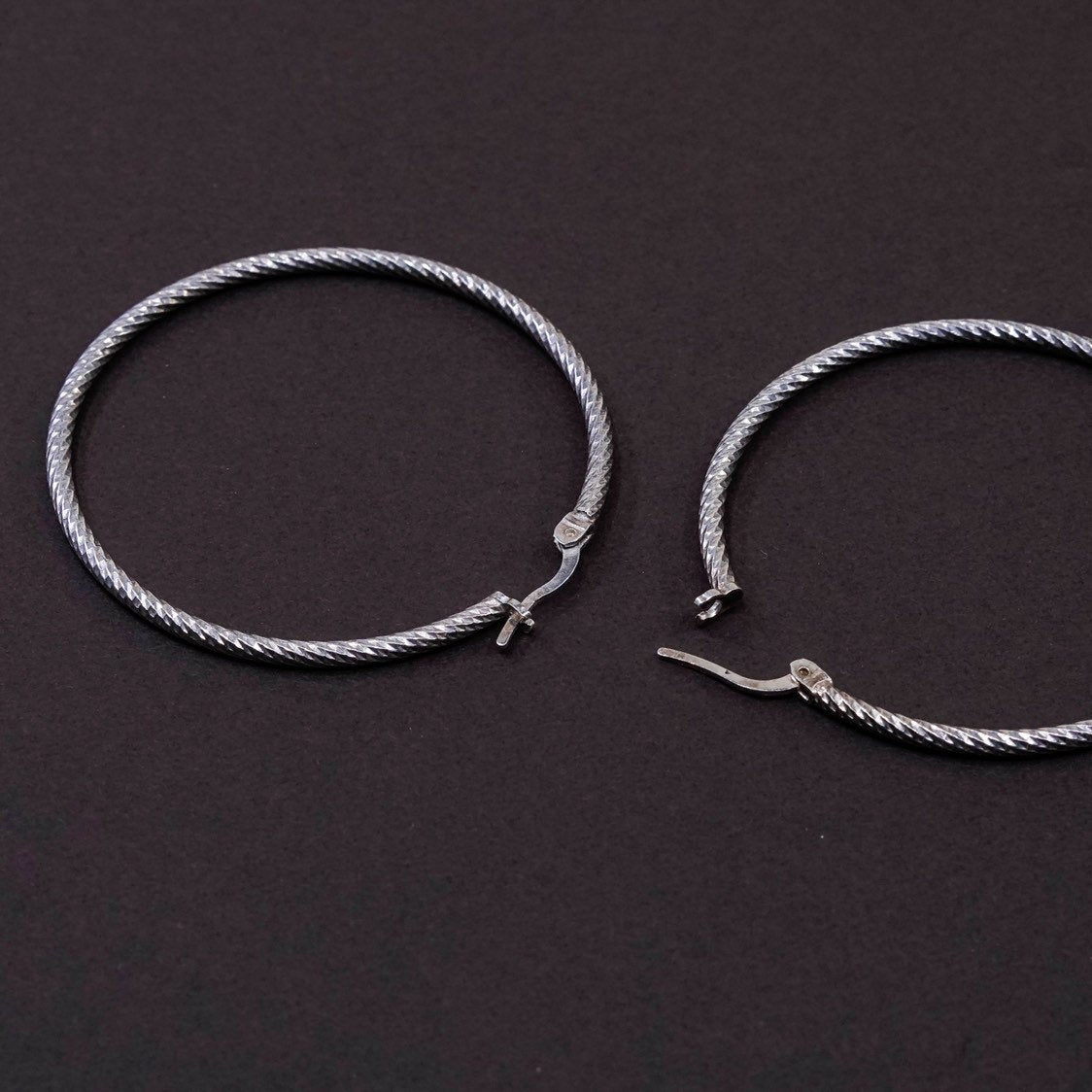 1.75", vintage Sterling silver handmade earrings, twisted textured 925 hoops