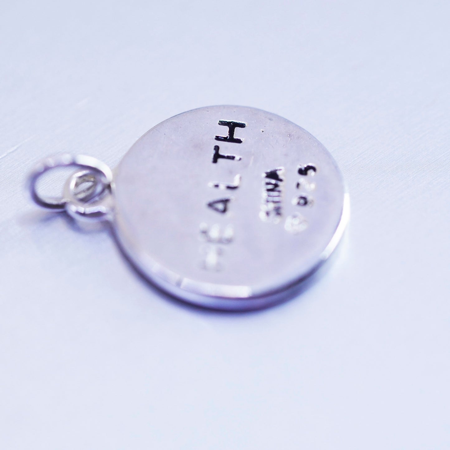 antique sterling 925 silver tag charm pendant engraved Chinese letter “health”