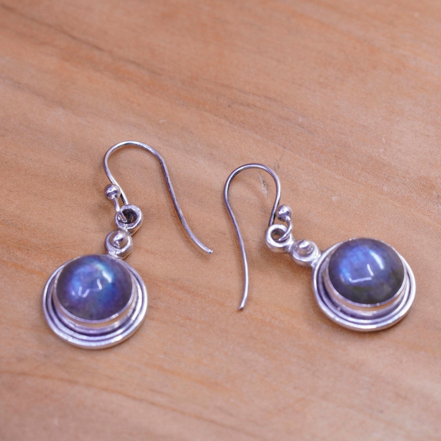 Vintage Sterling 925 silver handmade earrings with round labradorite