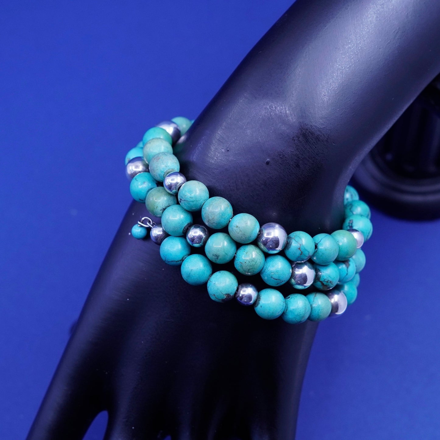 6.5”, sterling silver handmade bracelet, 925 wrap bangle with genuine turquoise