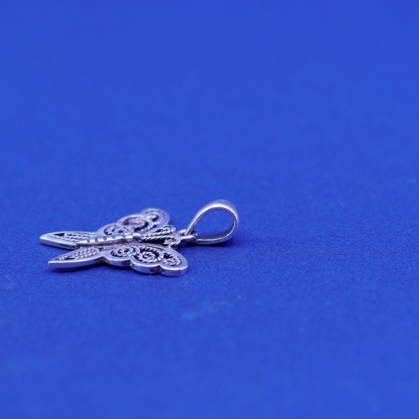 Vintage sterling silver handmade pendant, 925 filigree butterfly