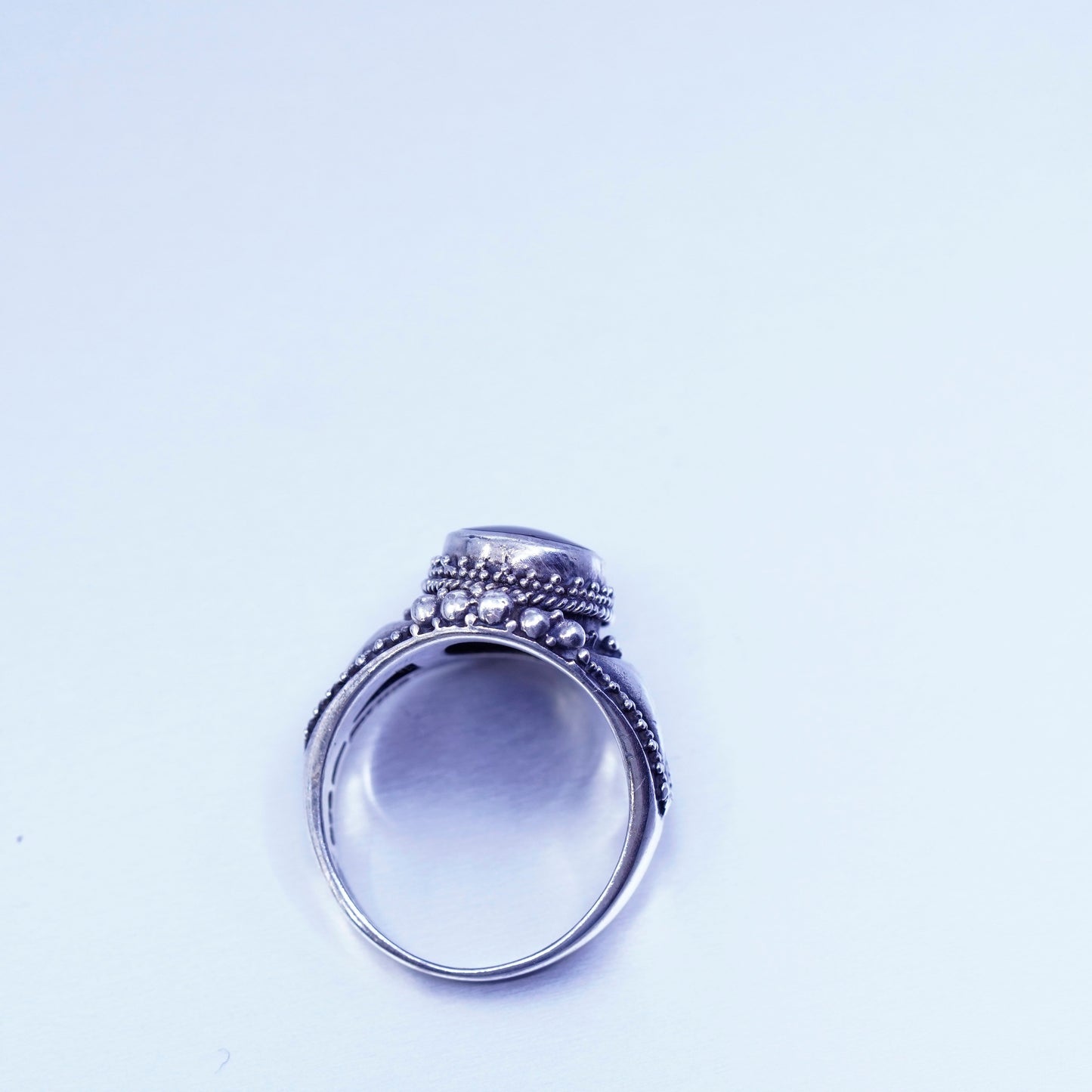 Size 7, vintage bali Sterling 925 silver handmade ring with onyx and beads