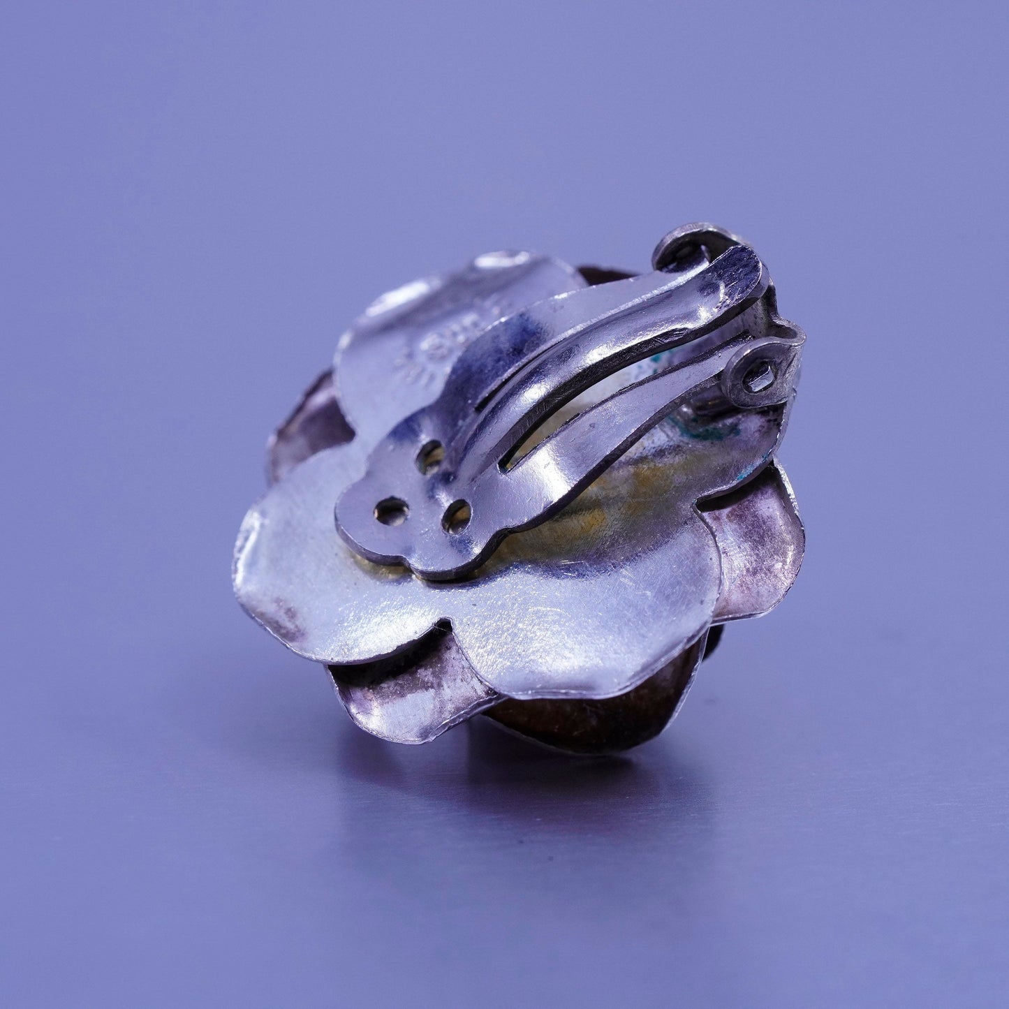 Vintage Mexico Sterling 925 silver handmade earrings, rose flower clip on
